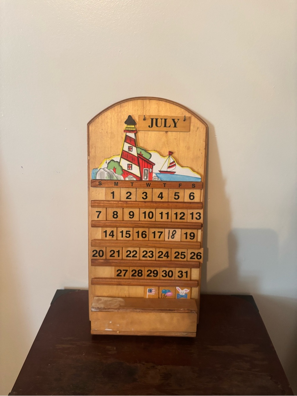 Wooden Lighthouse Perpetual Desk Calendar - July